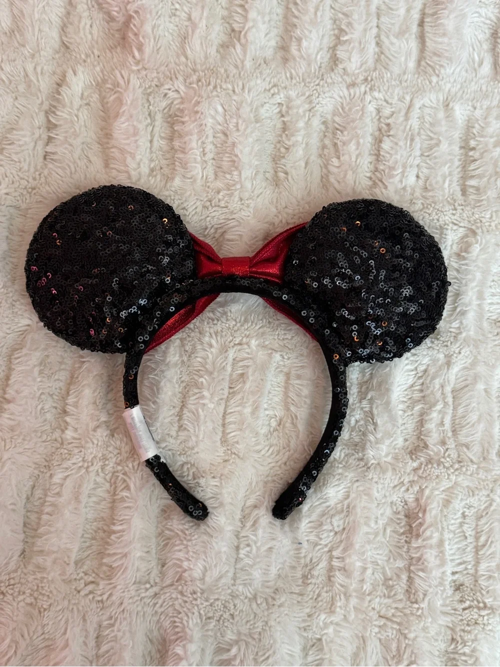 Disney Black Sequin Minnie Ears with Red Bow
